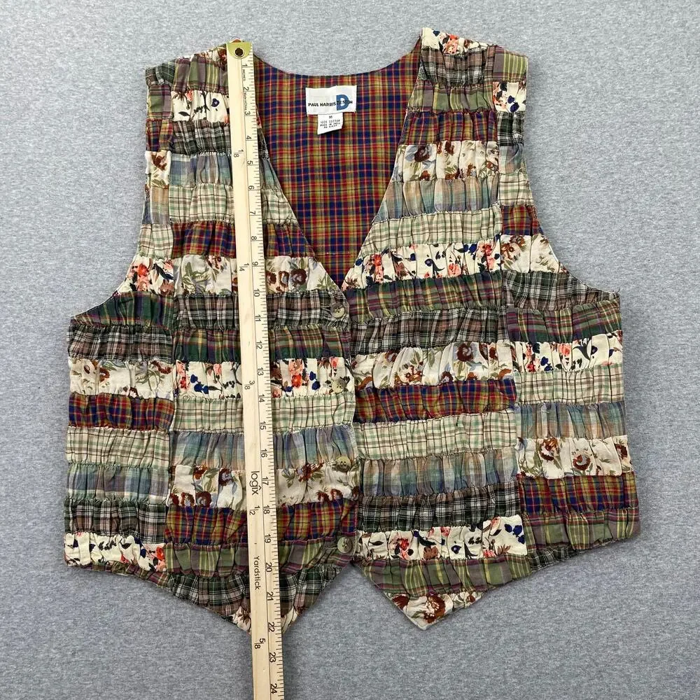 VTG Paul Harris Patchwork Vest Womens M Floral Plaid Cottagecore Fairy Grunge